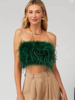 LAMARQUE ZAINA TOP Green Feathered Crop Top